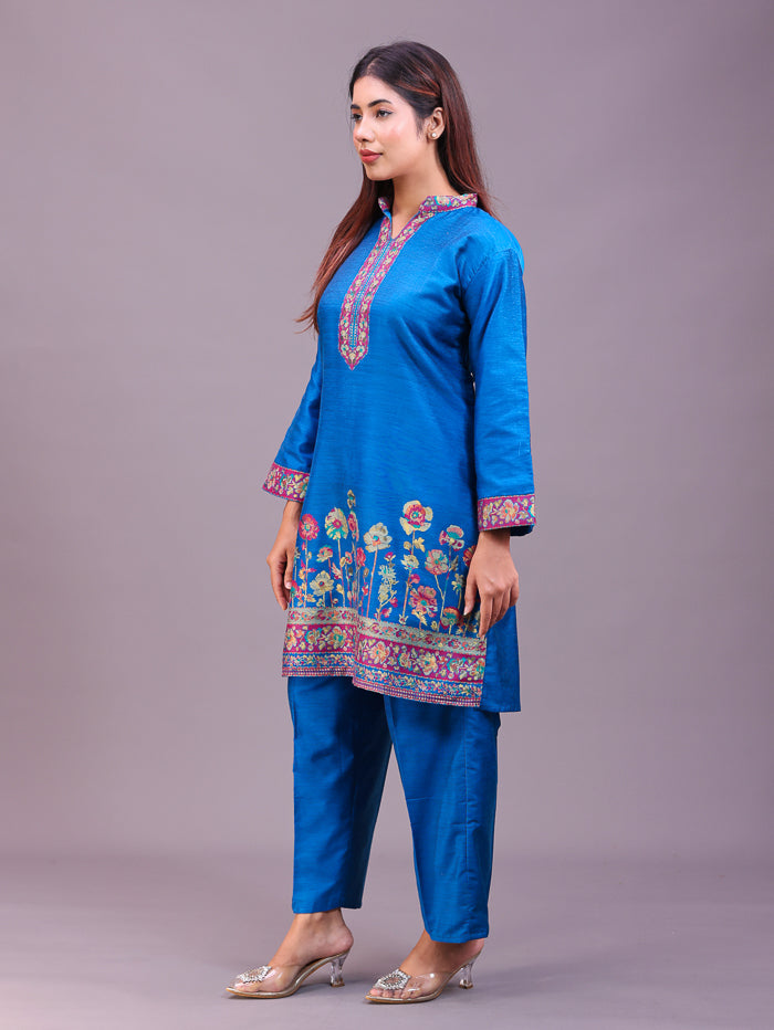 Women's Silk Blended Co-Ord Set – Kurta and Trousers