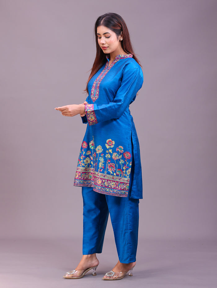 Women's Silk Blended Co-Ord Set – Kurta and Trousers