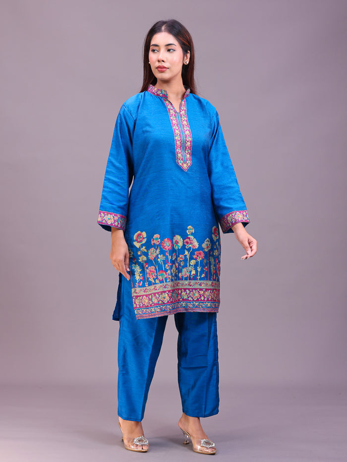Women's Silk Blended Co-Ord Set – Kurta and Trousers