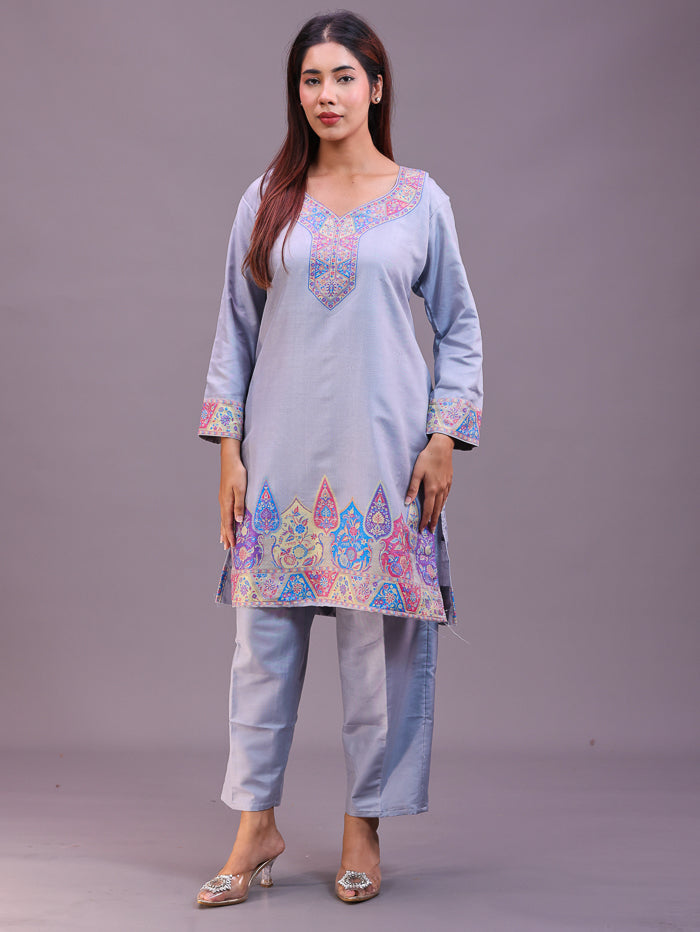 Women's Silk Blended Co-Ord Set – Kurta and Trousers