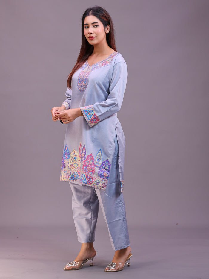 Women's Silk Blended Co-Ord Set – Kurta and Trousers