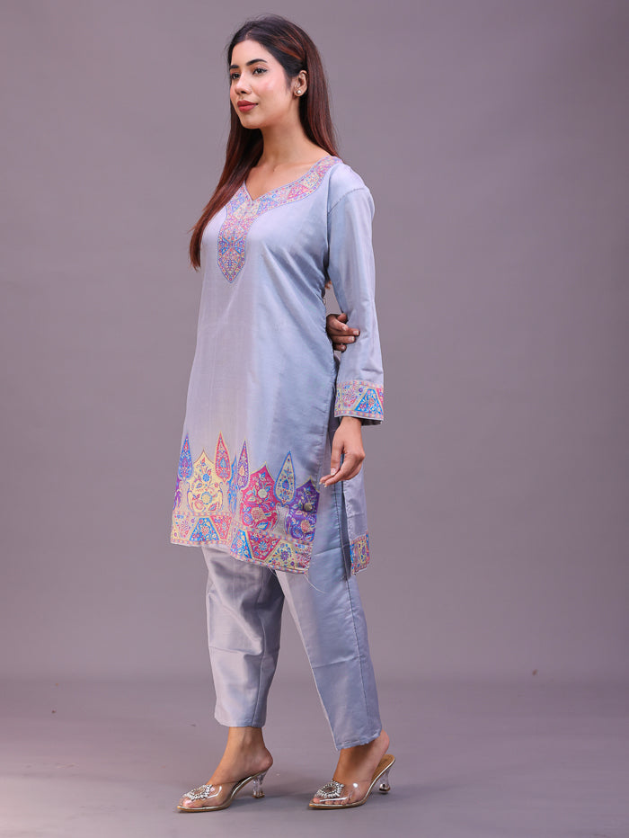 Women's Silk Blended Co-Ord Set – Kurta and Trousers