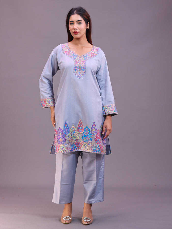 Women's Silk Blended Co-Ord Set – Kurta and Trousers