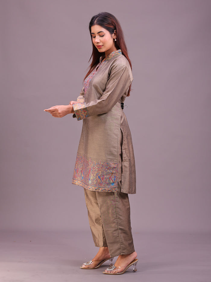 Women's Silk Blended Co-Ord Set – Kurta and Trousers