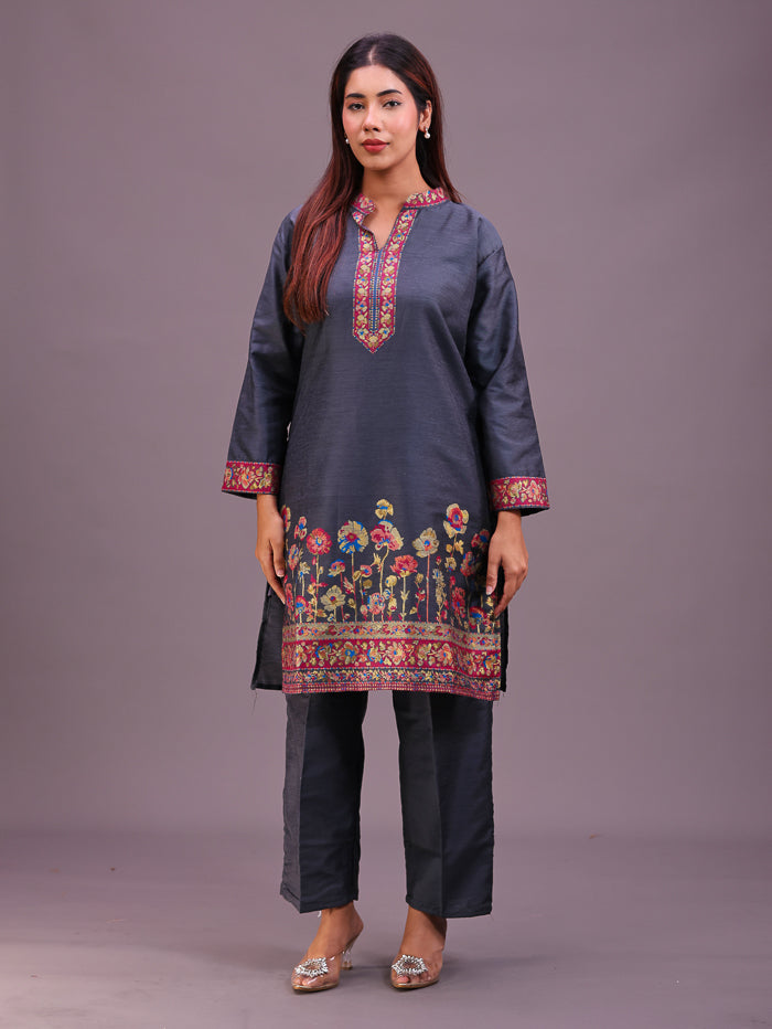 Women's Silk Blended Co-Ord Set – Kurta and Trousers