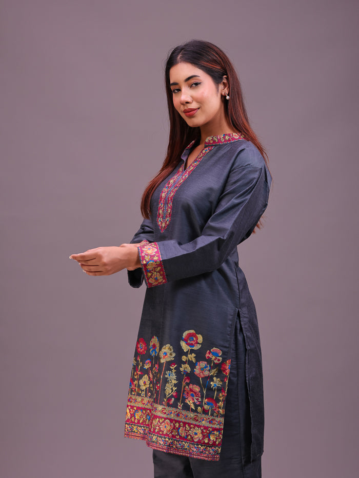 Women's Silk Blended Co-Ord Set – Kurta and Trousers
