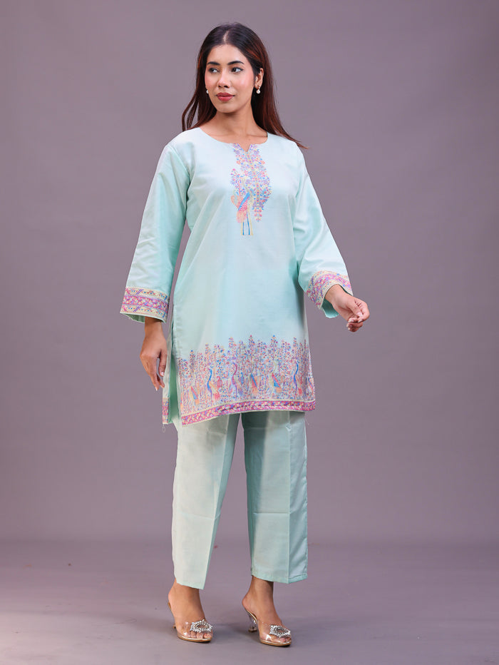 Women's Silk Blended Co-Ord Set – Kurta and Trousers