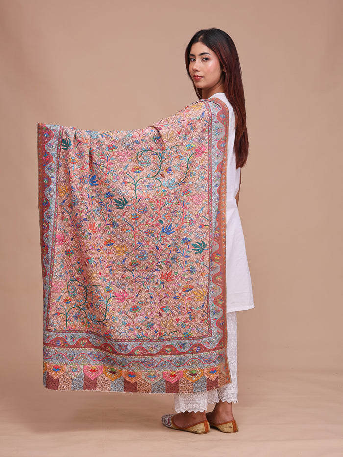 Women's Kalamkari Printed and Embroidered Wool Shawl