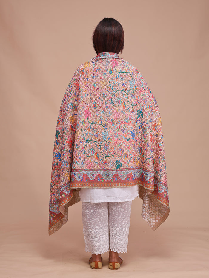 Women's Kalamkari Printed and Embroidered Wool Shawl