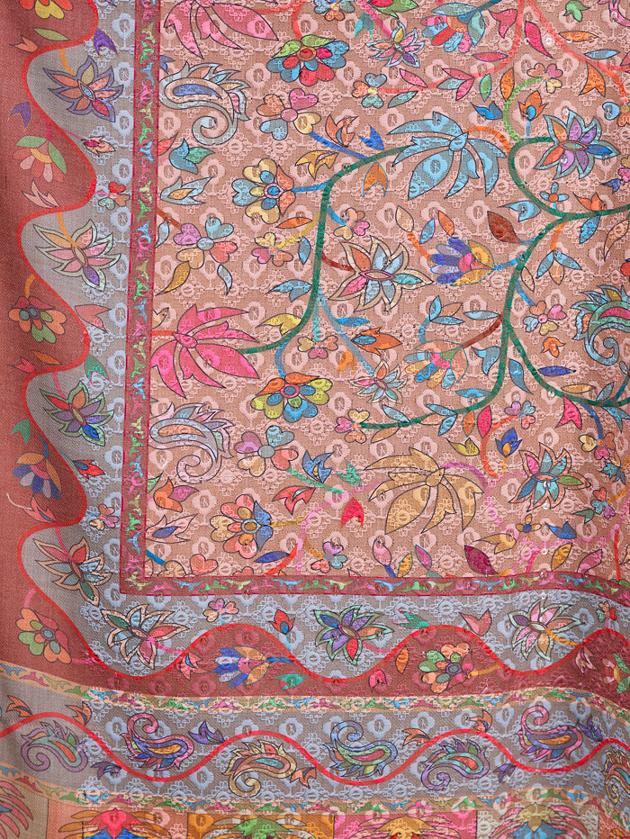 Women's Kalamkari Printed and Embroidered Wool Shawl