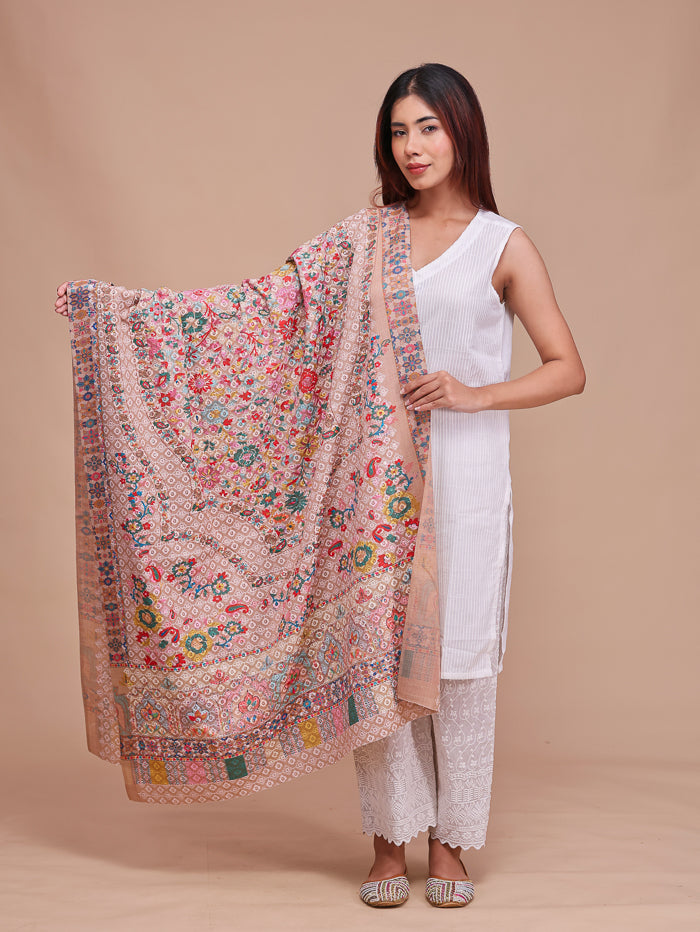 Women's Kalamkari Printed and Embroidered Wool Shawl