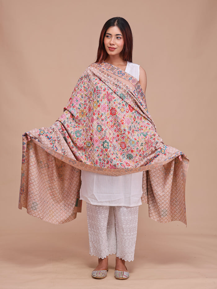 Women's Kalamkari Printed and Embroidered Wool Shawl