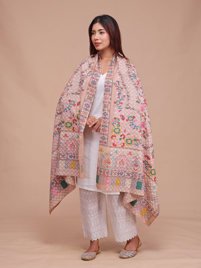 Women's Kalamkari Printed and Embroidered Wool Shawl