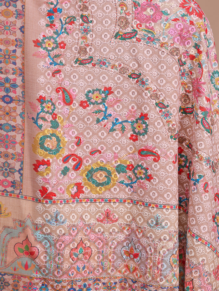 Women's Kalamkari Printed and Embroidered Wool Shawl