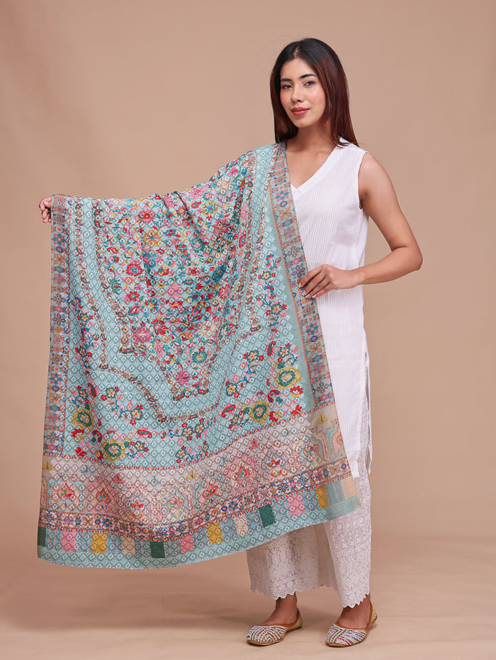 Women's Kalamkari Printed and Embroidered Wool Shawl