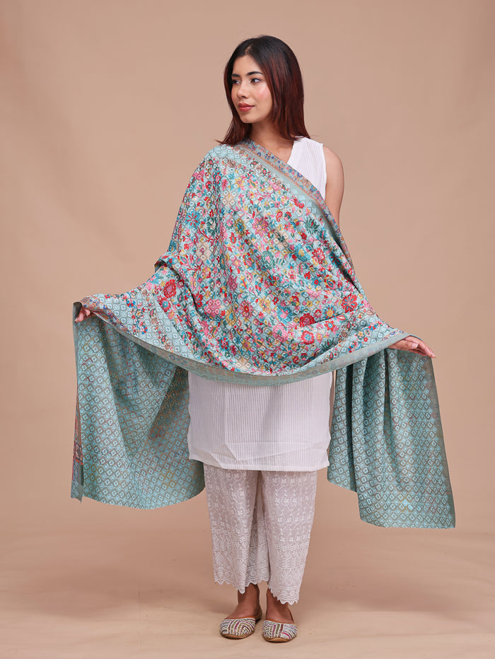 Women's Kalamkari Printed and Embroidered Wool Shawl