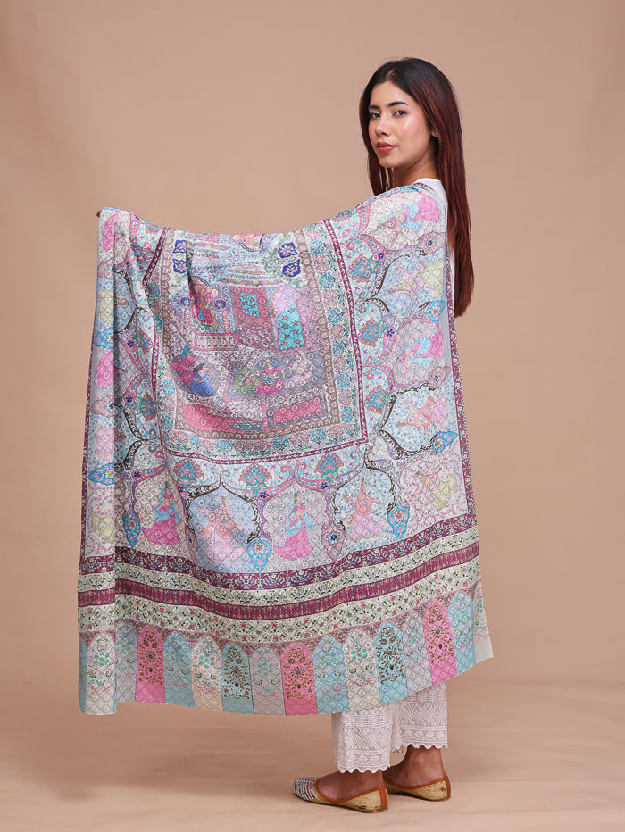 Women's Kalamkari Printed and Embroidered Wool Shawl