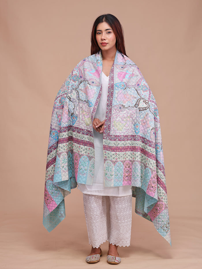 Women's Kalamkari Printed and Embroidered Wool Shawl