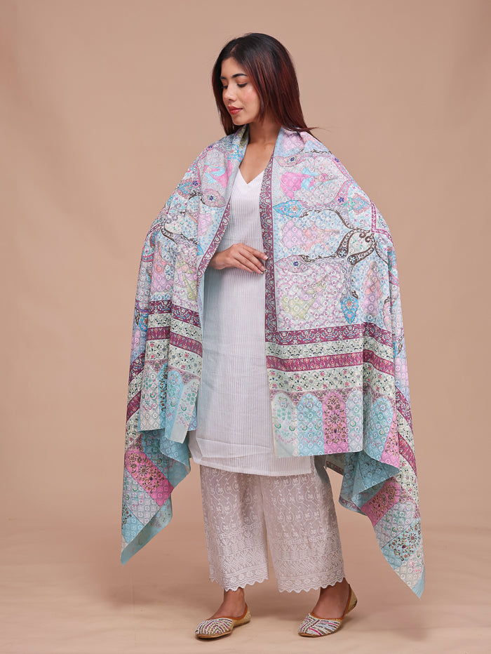 Women's Kalamkari Printed and Embroidered Wool Shawl