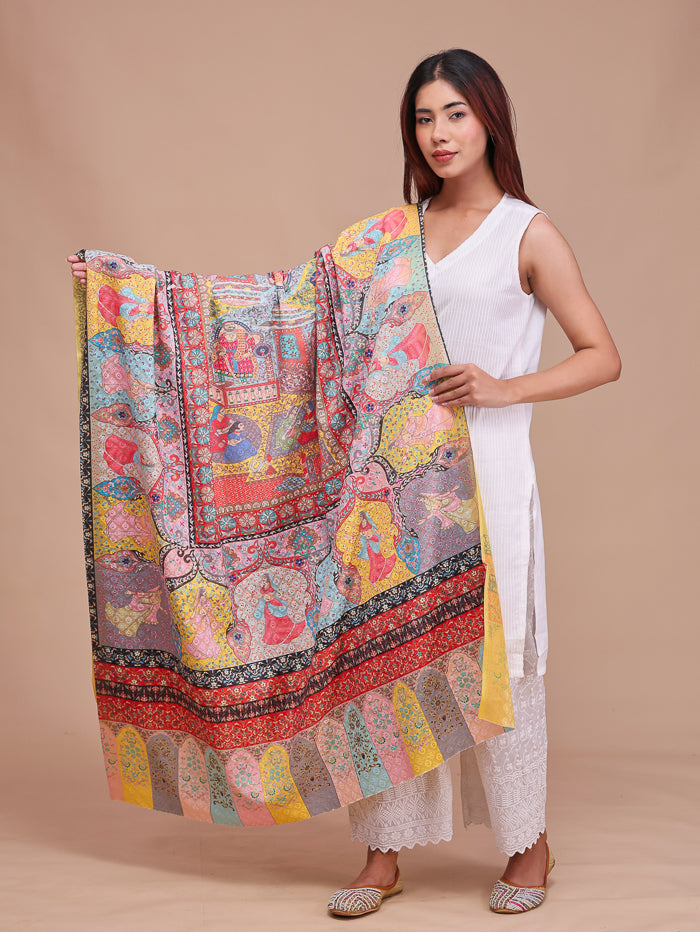 Women's Kalamkari Printed and Embroidered Wool Shawl