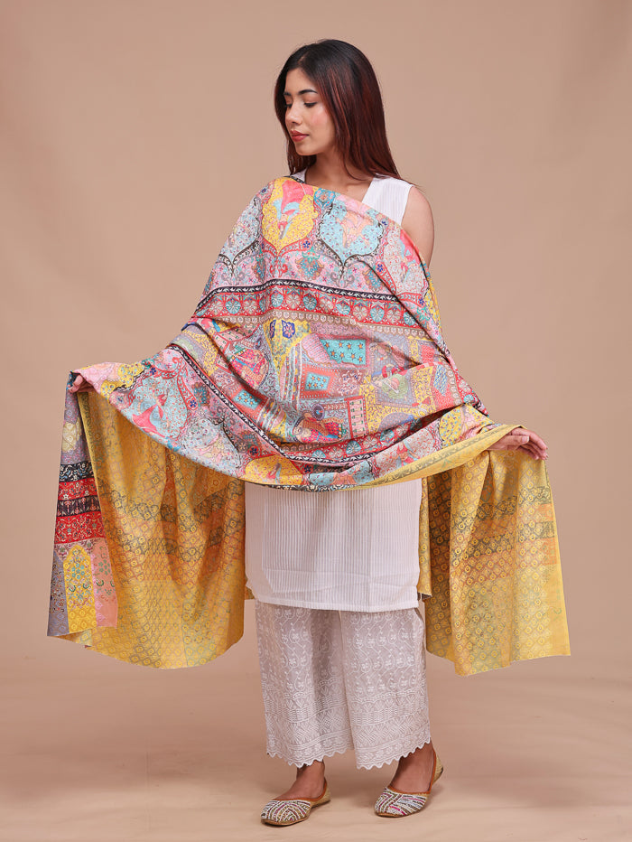 Women's Kalamkari Printed and Embroidered Wool Shawl