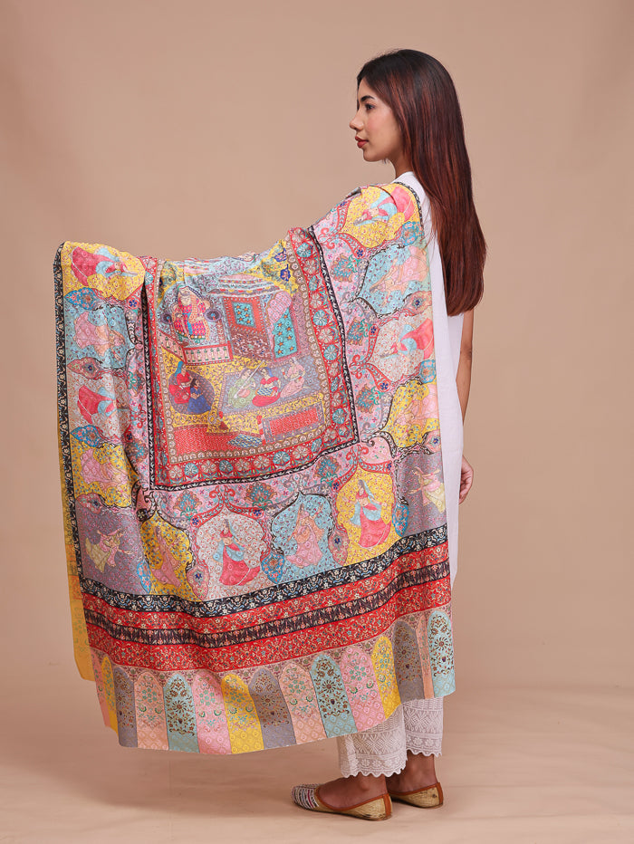 Women's Kalamkari Printed and Embroidered Wool Shawl