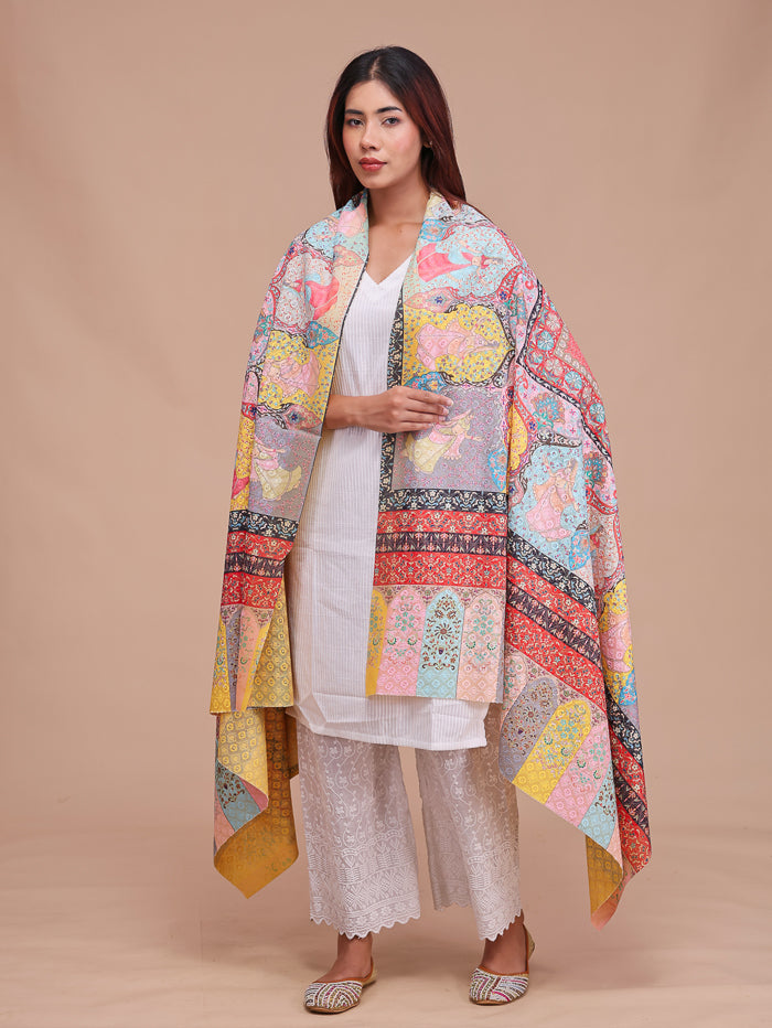 Women's Kalamkari Printed and Embroidered Wool Shawl
