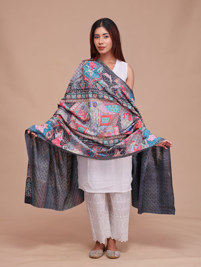 Women's Kalamkari Printed and Embroidered Wool Shawl