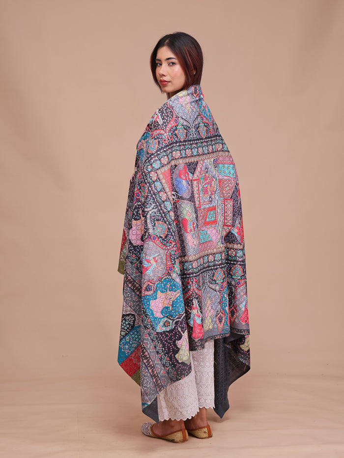Women's Kalamkari Printed and Embroidered Wool Shawl