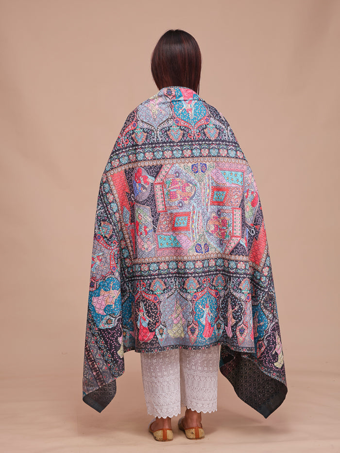 Women's Kalamkari Printed and Embroidered Wool Shawl