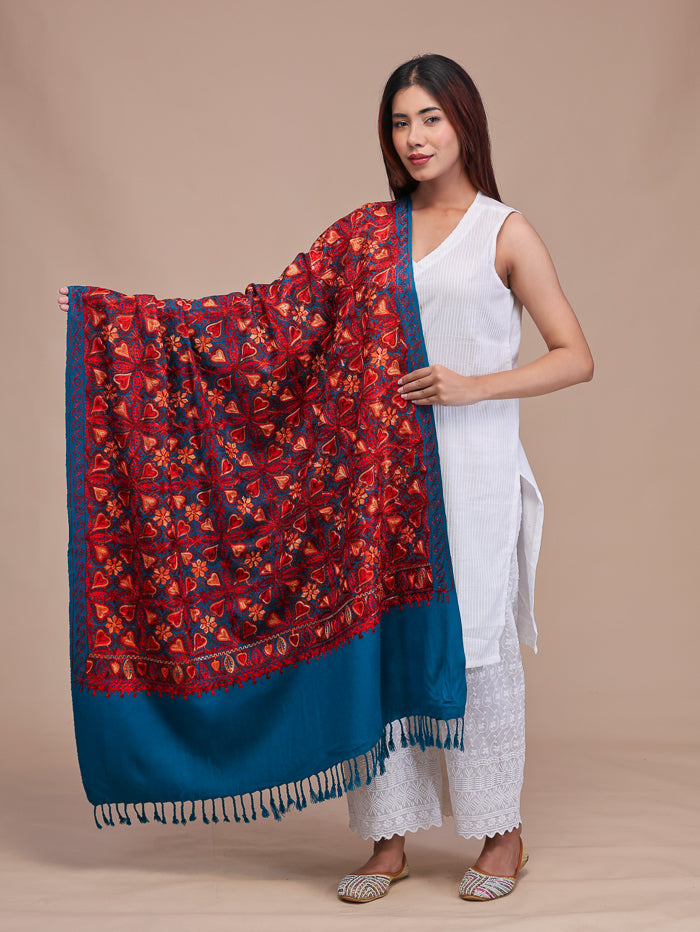 Women's Aari Embroidered Wool Shawl