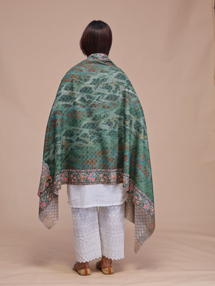 Women's Kalamkari Printed and Embroidered Wool Shawl