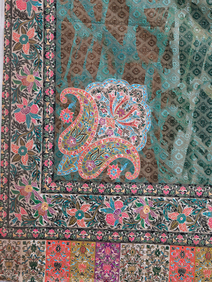 Women's Kalamkari Printed and Embroidered Wool Shawl