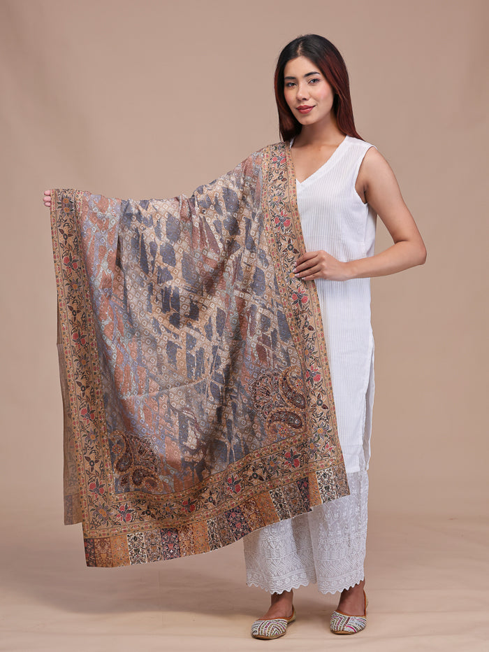 Women's Kalamkari Printed and Embroidered Wool Shawl