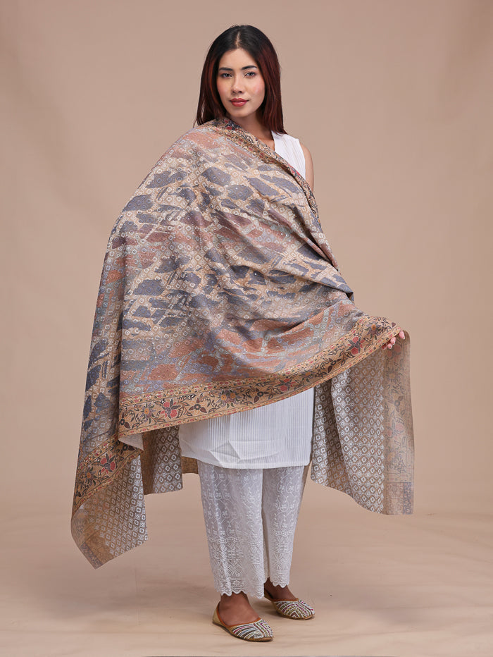 Women's Kalamkari Printed and Embroidered Wool Shawl