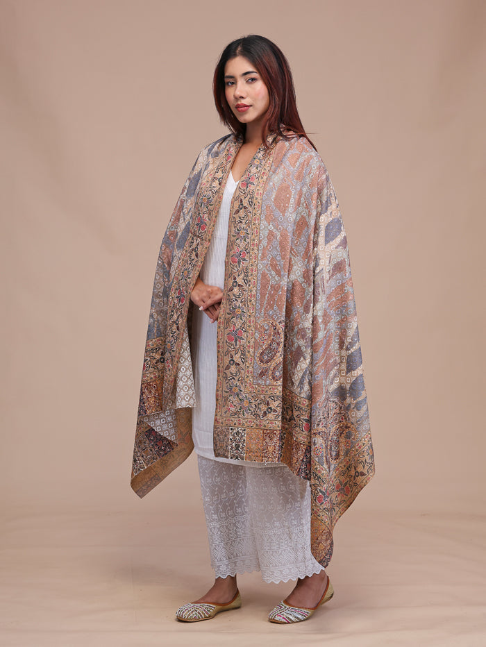 Women's Kalamkari Printed and Embroidered Wool Shawl