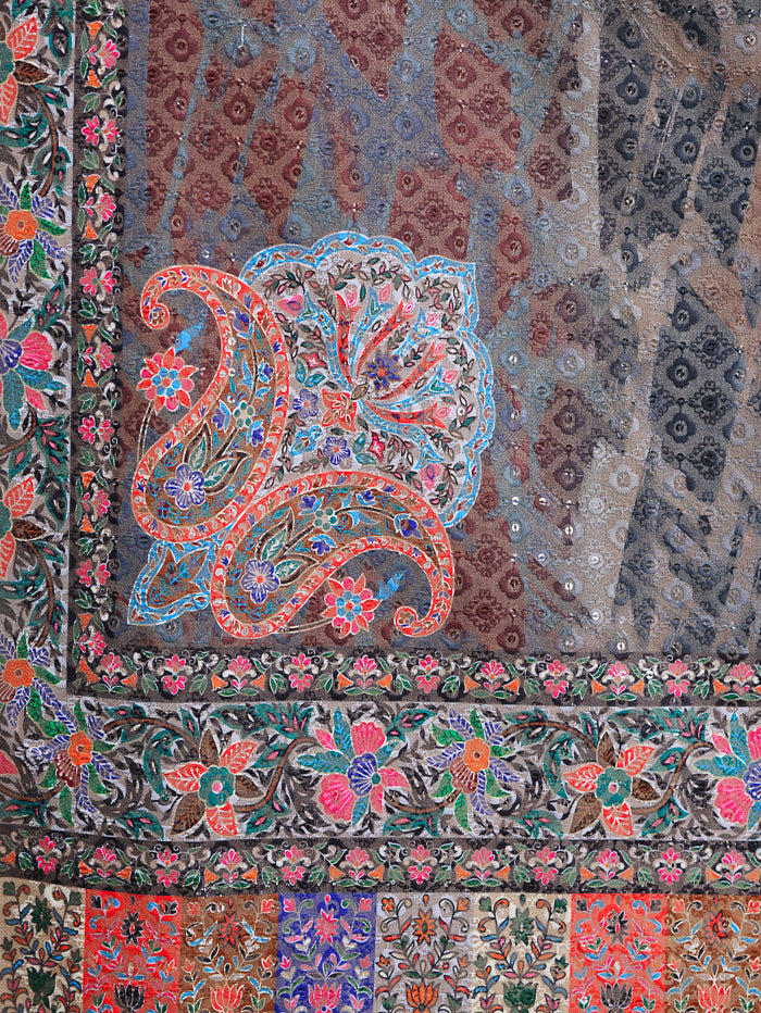 Women's Kalamkari Printed and Embroidered Wool Shawl