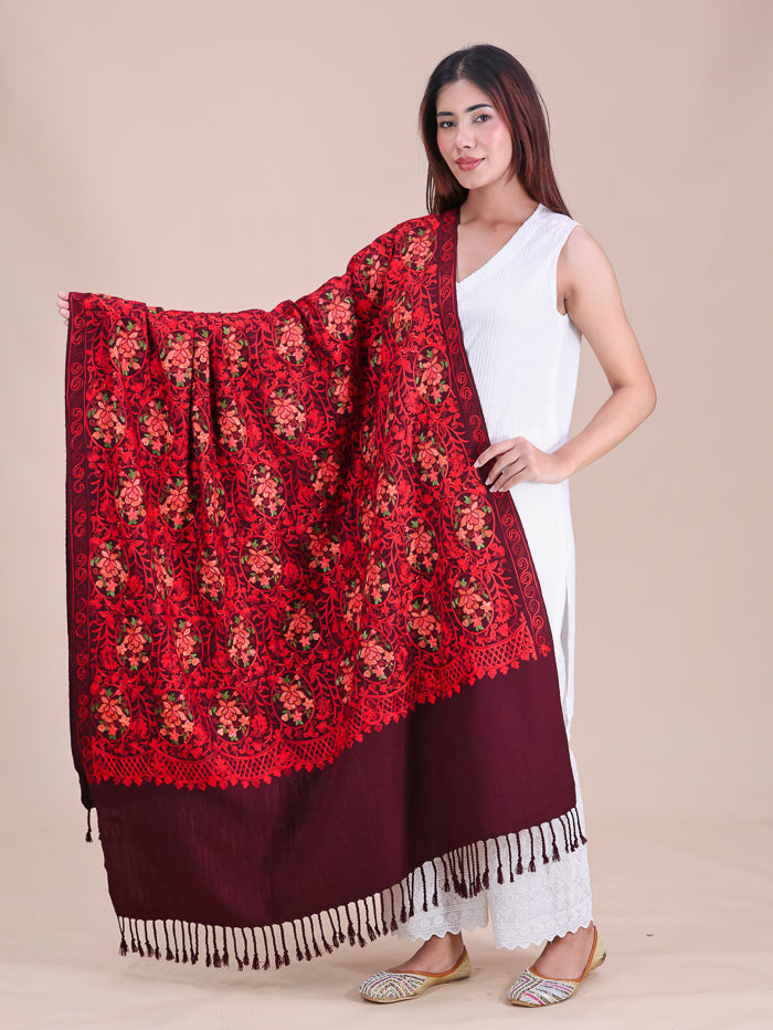 Women's Aari Embroidered Wool Shawl