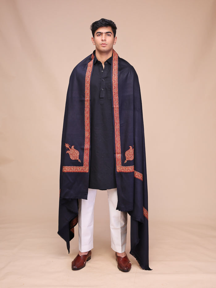 Men's Kashmiri Embroidered Wool Shawl