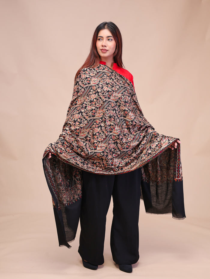 Women's Aari Embroidered Wool Shawl With Zari Work