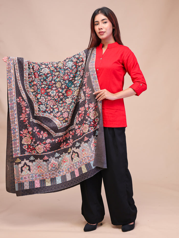 Women's Kalamkari Printed and Embroidered Wool Shawl