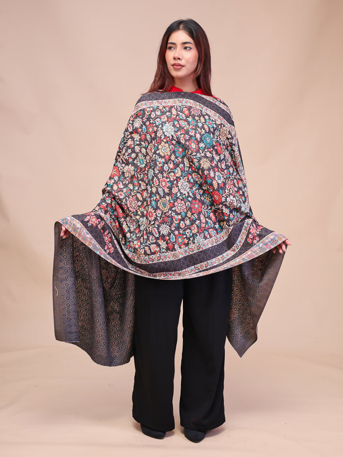 Women's Kalamkari Printed and Embroidered Wool Shawl