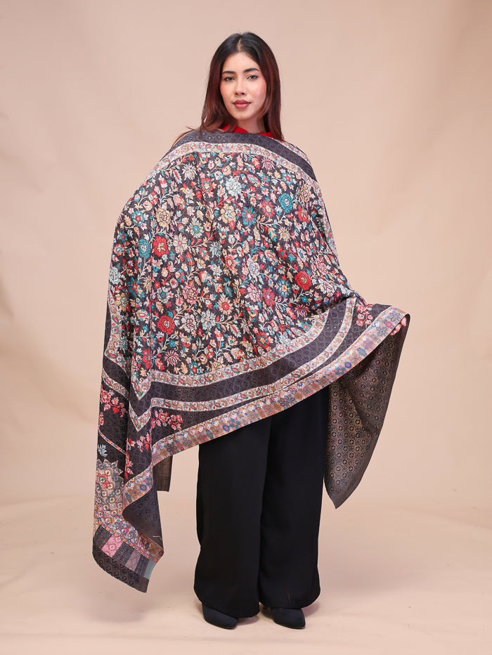 Women's Kalamkari Printed and Embroidered Wool Shawl