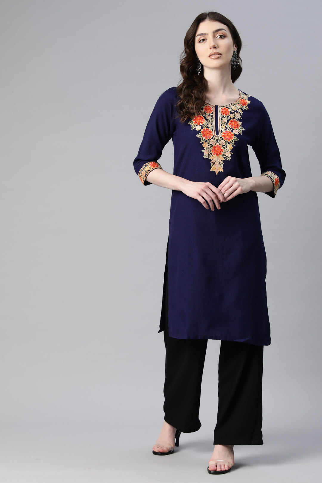 Women's Aari Embroidery Woollen Kurti