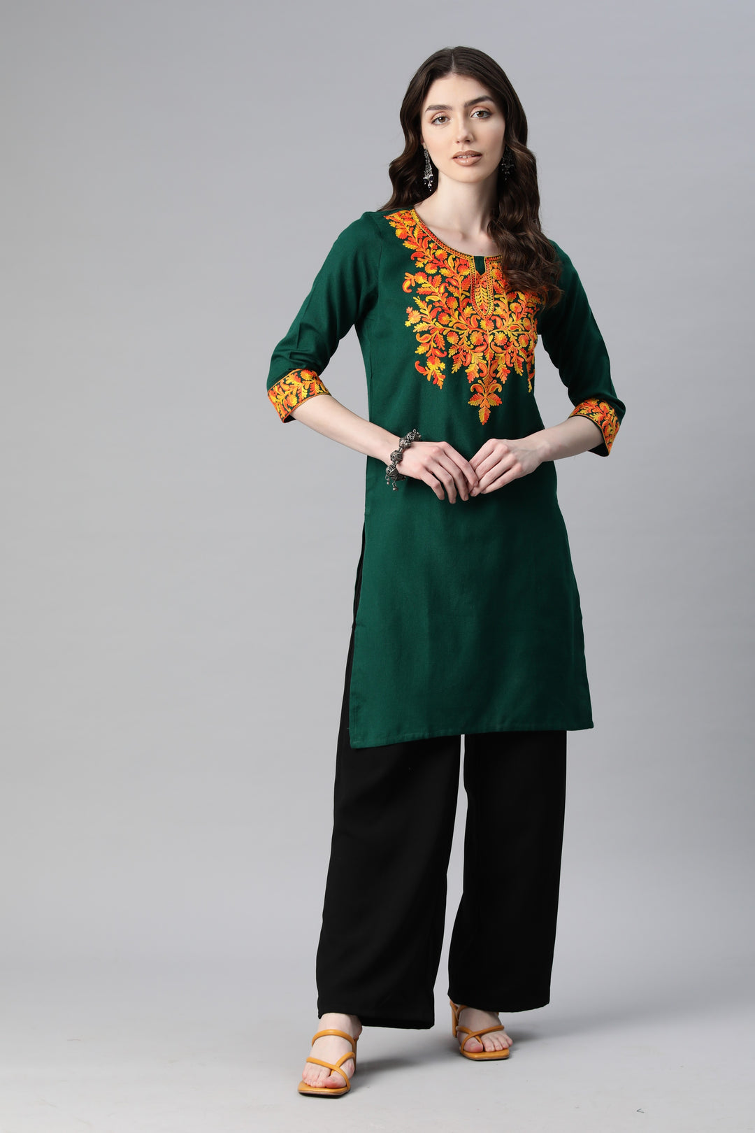 Women's Aari Embroidery Woollen Kurti