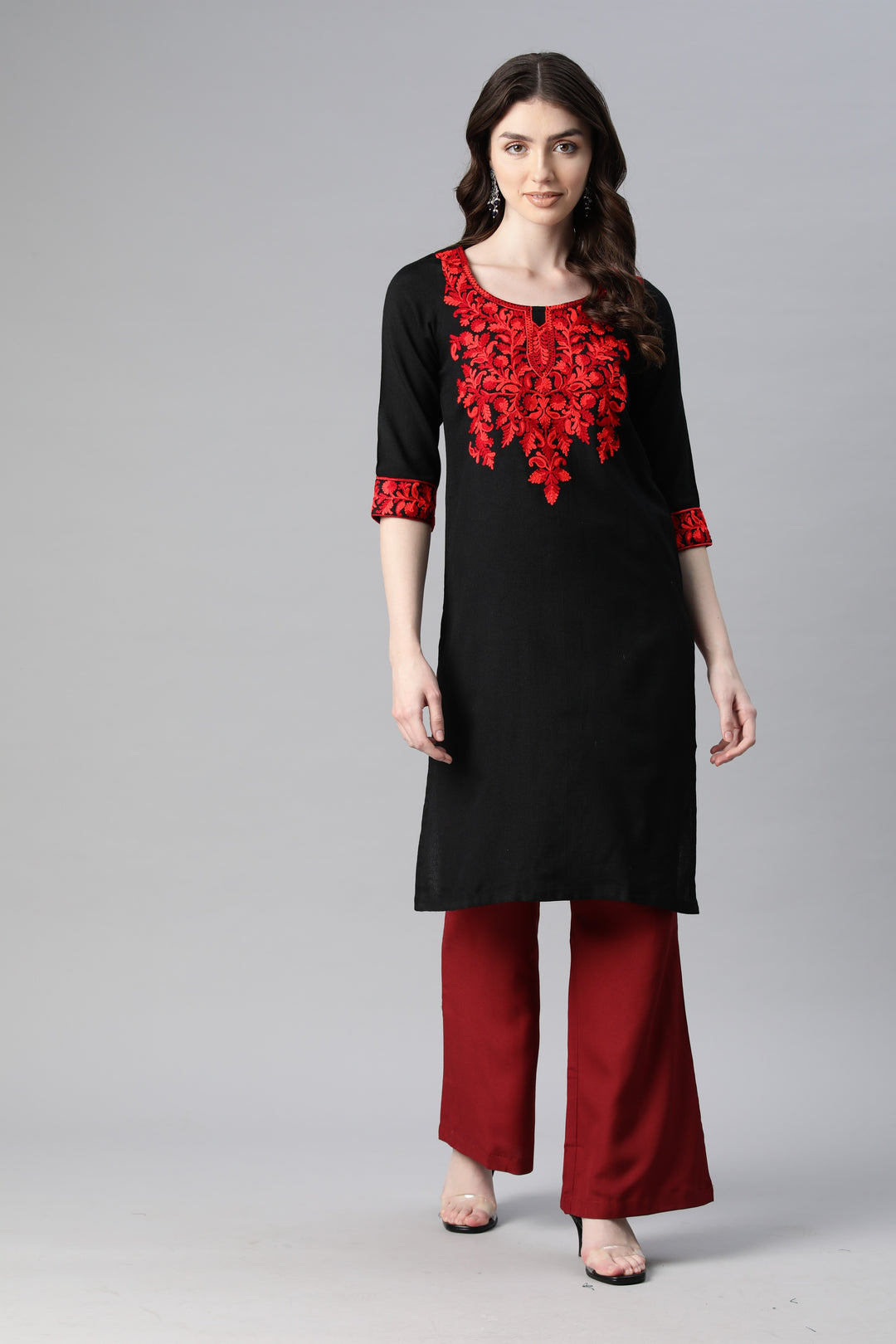 Women's Aari Embroidery Woollen Kurti