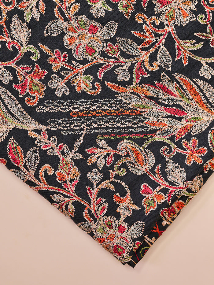 Women's Aari Embroidered Wool Shawl With Zari Work