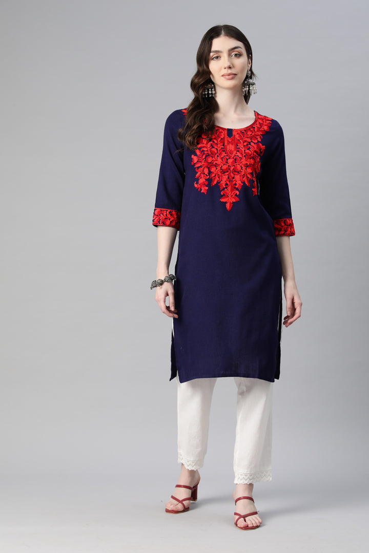 Women's Aari Embroidery Woollen Kurti