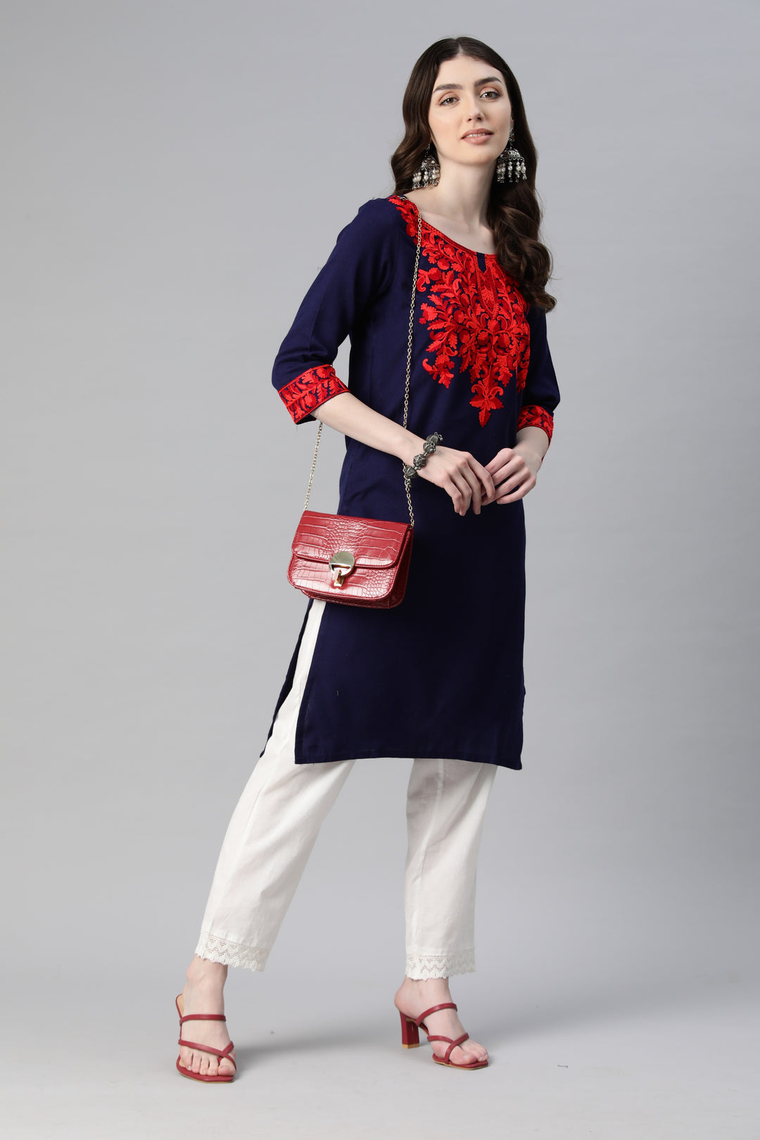 Women's Aari Embroidery Woollen Kurti