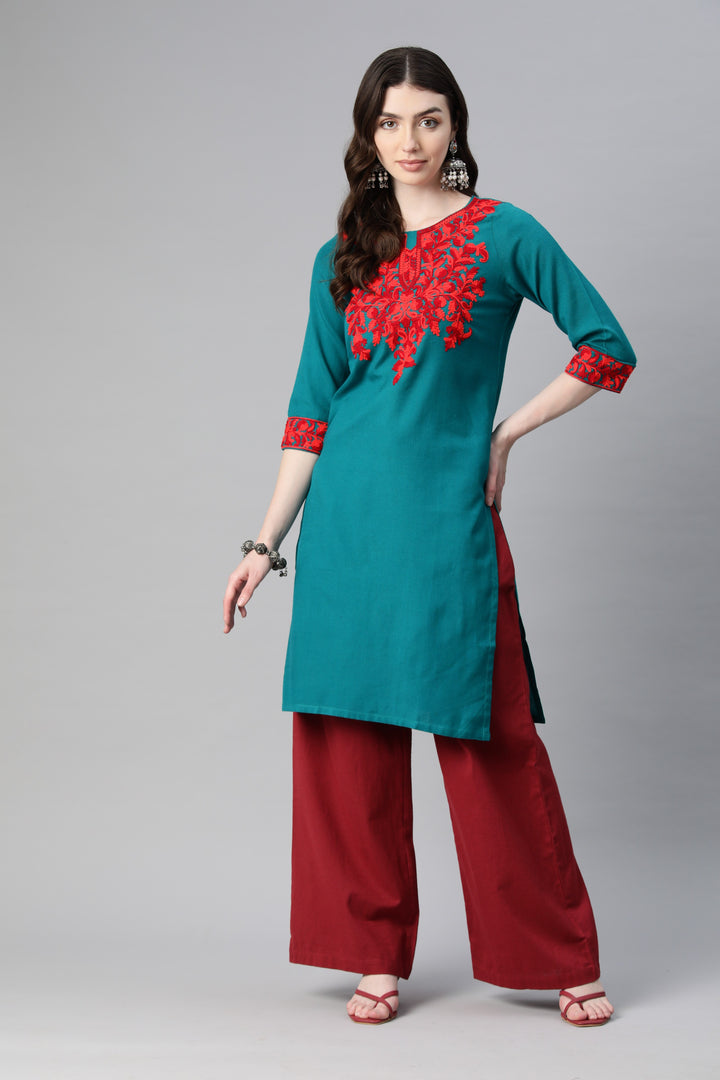 Women's Aari Embroidery Woollen Kurti